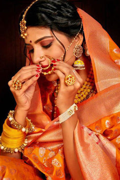 Bhelpuri Musterd Banarasi Silk Woven Traditional Saree with Blouse Piece