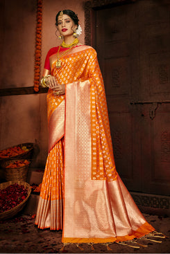 Bhelpuri Musterd Banarasi Silk Woven Traditional Saree with Blouse Piece