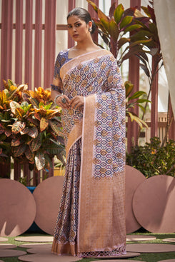 Admyrin Multicolor Silk Digital Print Saree with Blouse Piece