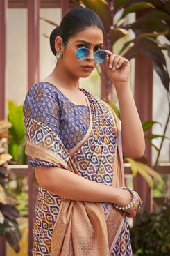 Admyrin Multicolor Silk Digital Print Saree with Blouse Piece