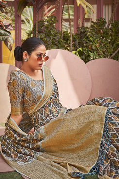 Admyrin Multicolor Silk Digital Print Saree with Blouse Piece