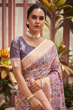 Admyrin Multicolor Silk Digital Print Saree with Blouse Piece