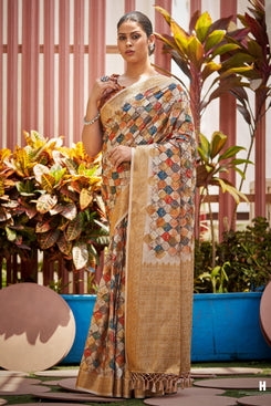 Admyrin Multicolor Silk Digital Print Saree with Blouse Piece