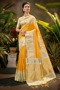 Bhelpuri Yellow Phantom Silk Woven Traditional Saree with Blouse Piece