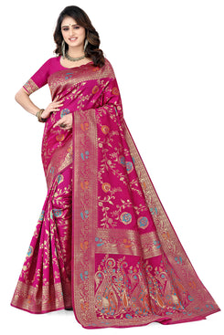 Admyrin Pink Banarasi Silk Woven Saree with Blouse Piece