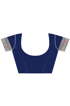 Admyrin Navy Blue Banarasi Silk Woven Saree with Blouse Piece