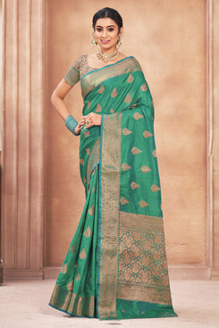 Admyrin Green Cotton Silk Woven Saree with Blouse Piece