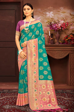 Admyrin Lavender Banarasi Silk Woven Rich Pallu Saree with Blouse Piece