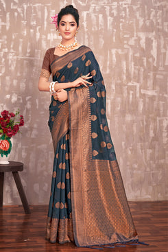 Admyrin Beautiful Rama Green Cotton Silk Woven Saree with Blouse Piece