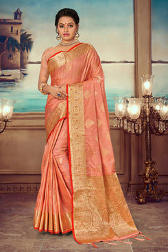 Admyrin Orange Banarasi Silk Woven Saree with Blouse Piece