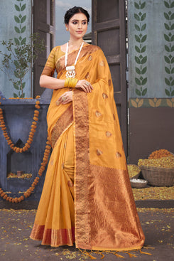Admyrin Orange Organza Woven Saree with Blouse Piece