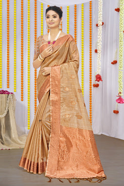 Admyrin Orange Organza Woven Saree with Blouse Piece