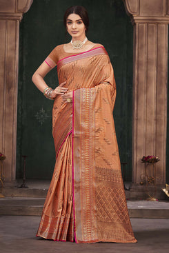 Admyrin Orange Cotton Silk Woven Saree with Blouse Piece