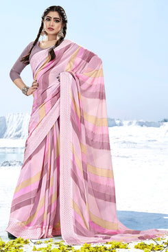 Admyrin Purple Georgette Printed Designer Party Wear Saree with Blouse Piece