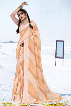 Admyrin Light Orange Georgette Printed Designer Party Wear Saree with Blouse Piece