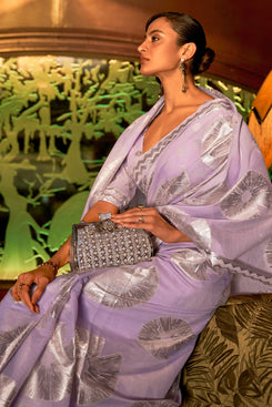 Bright & Beautiul Admyrin Lavender Modal Flat Zari Weaving Work Sarees With Blouse Piece