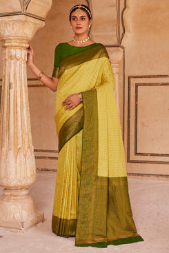 Admyrin Yellow Soft Silk Woven Party Wear Saree with Blouse Piece