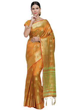 Admyrin Orange & Green Banarasi Art Silk Woven Designer Party Wear Saree with Blouse Piece