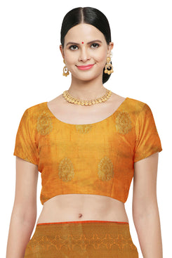 Admyrin Orange & Green Banarasi Art Silk Woven Designer Party Wear Saree with Blouse Piece