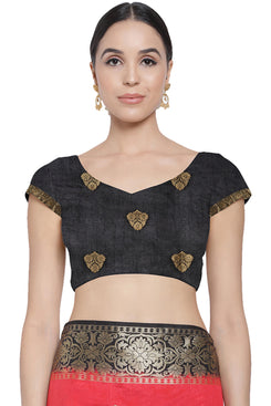 Admyrin Red & Black Banarasi Art Silk Woven Designer Party Wear Saree with Blouse Piece