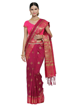 Admyrin Purple Banarasi Art Silk Woven Designer Party Wear Saree with Blouse Piece