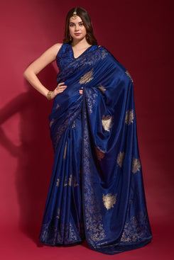 Admyrin Blue Georgette Silk Emboss Foil Print Party Wear Saree with Georgette Silk Blouse Piece