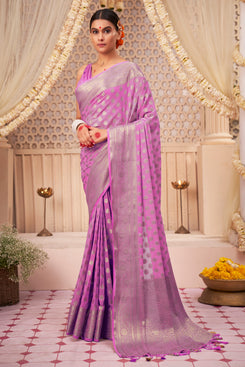 Admyrin Light Violet Georgette Weaving Saree with Blouse Piece