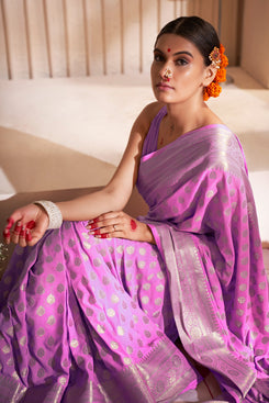 Admyrin Light Violet Georgette Weaving Saree with Blouse Piece