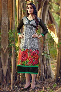 Black and Grey Printed Georgette Kurti