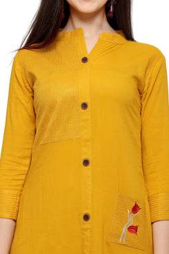 Admyrin Mustard Cotton Ready to Wear Long Fancy Kurti