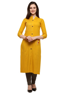 Admyrin Mustard Cotton Ready to Wear Long Fancy Kurti