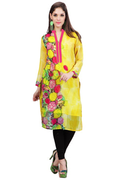 Admyrin Yellow Georgette Printed Kurti