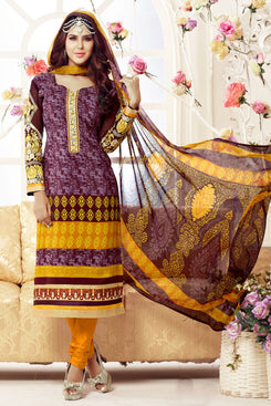 Bhelpuri Multi Colour French Crepe Embroidered Dress Material with Bottom and Dupatta