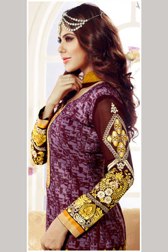 Bhelpuri Multi Colour French Crepe Embroidered Dress Material with Bottom and Dupatta