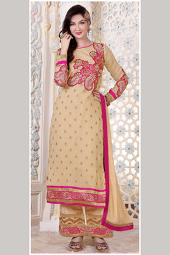 Bhelpuri Beige Georgette Semi-stitched Salwar Kameez with Bottom Dupatta