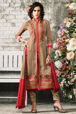 Bhelpuri Beige Georgette Semi-stitched Salwar Kameez with Bottom and Dupatta