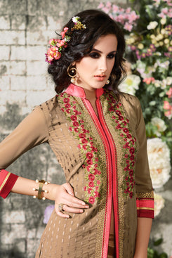 Bhelpuri Beige Georgette Semi-stitched Salwar Kameez with Bottom and Dupatta