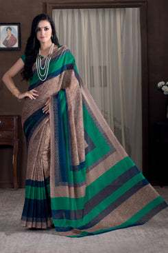 Bhelpuri Brown Banglori Silk Printed Saree with Banglori Silk Blouse Piece