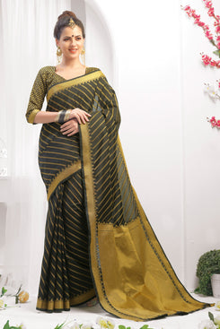 Bhelpuri Black Chanderi Cotton Woven Saree with Blouse Piece