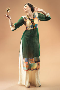 Green Georgette Digital Printed Kurti