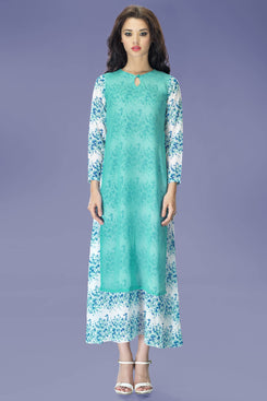 White and Aqua Georgette Printed Tunic