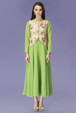 Green Chiffon Anarkali Style Tunic with Jacket