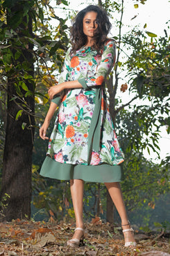 Olive Georgette Crepe Digital Printed Floral Print Tunic