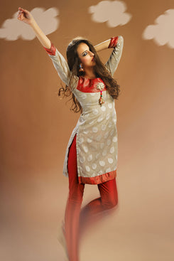 Beige Colour Jaquard and Brocade Kurti