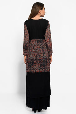 Brown and Black Georgette Embroidered Long Kurta