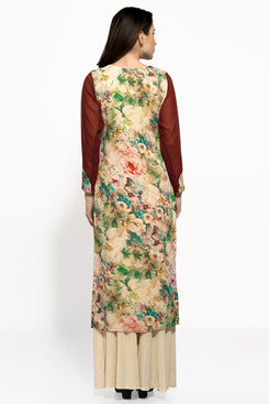 Brown and Beige Georgette Embroidered Kurta