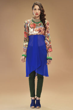 Sizzling Blue Crepe Georgette Digital Printed Kurti