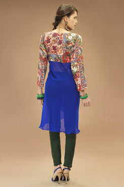 Sizzling Blue Crepe Georgette Digital Printed Kurti