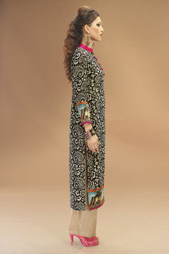 Charming Black Georgette Satin Digital Printed Kurti