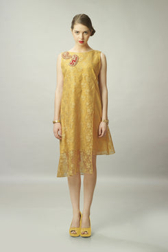 Orange Net Jacquard Sleeveless Kurti